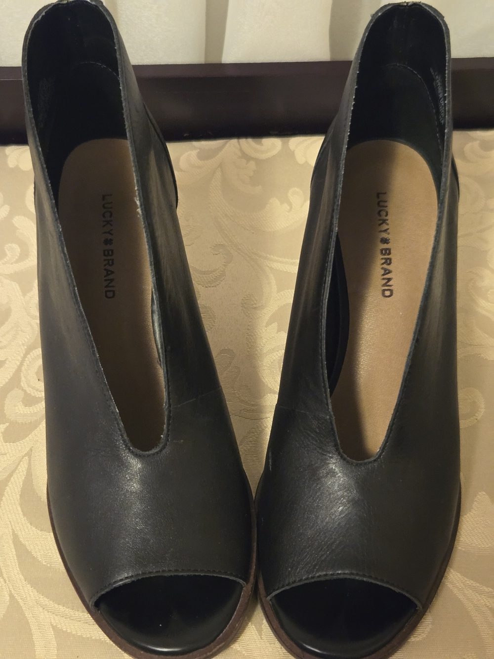 Lucky Brand Black Leather Peep-Toe Ankle Booties